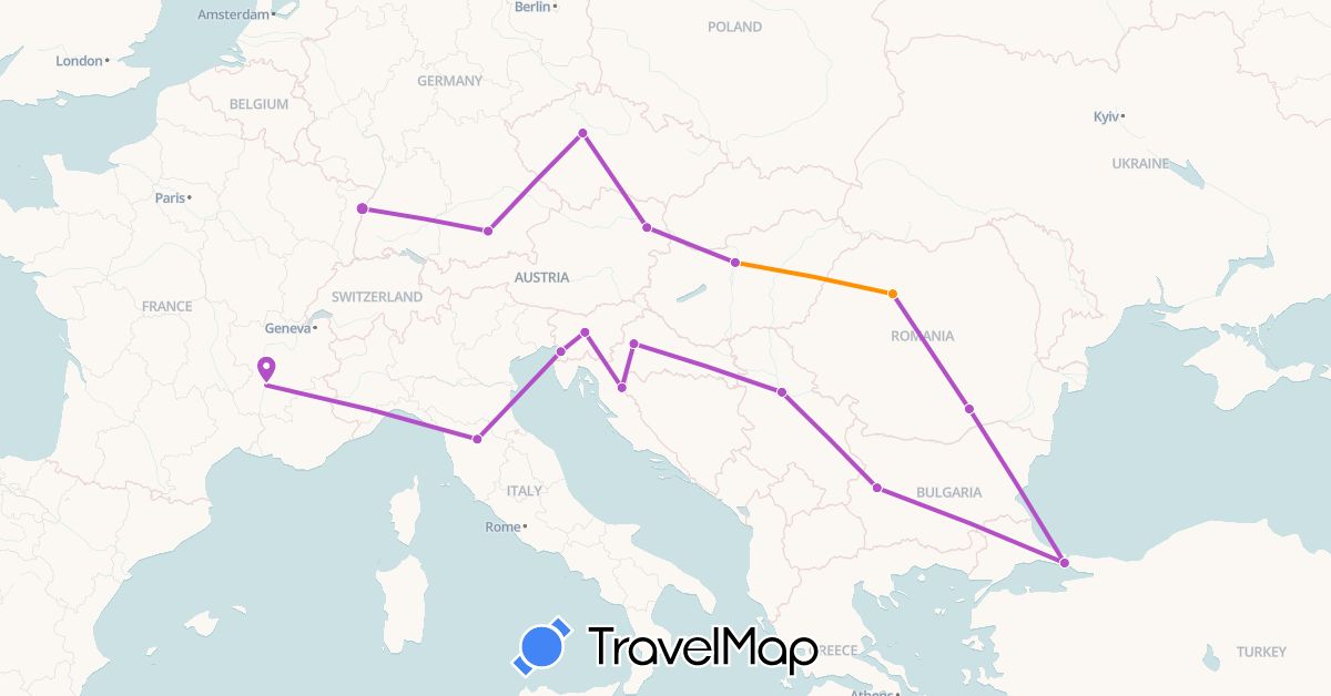 TravelMap itinerary: driving, train, hitchhiking in France, Croatia, Italy (Europe)